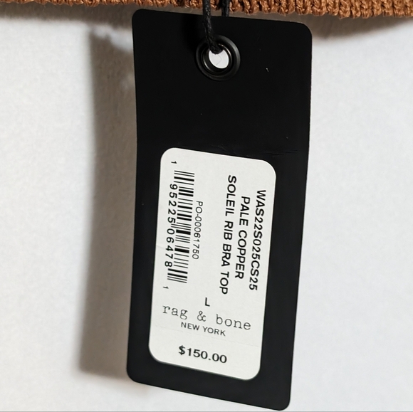 NWT Rag & Bone Soleil Rib Bra Top Pale Copper, T-Strap Back, Knit Bralette Sz L - Picture 4 of 9